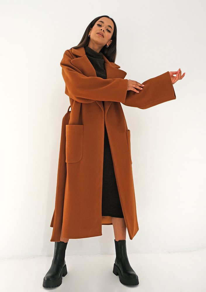 Caramel brown tied coat