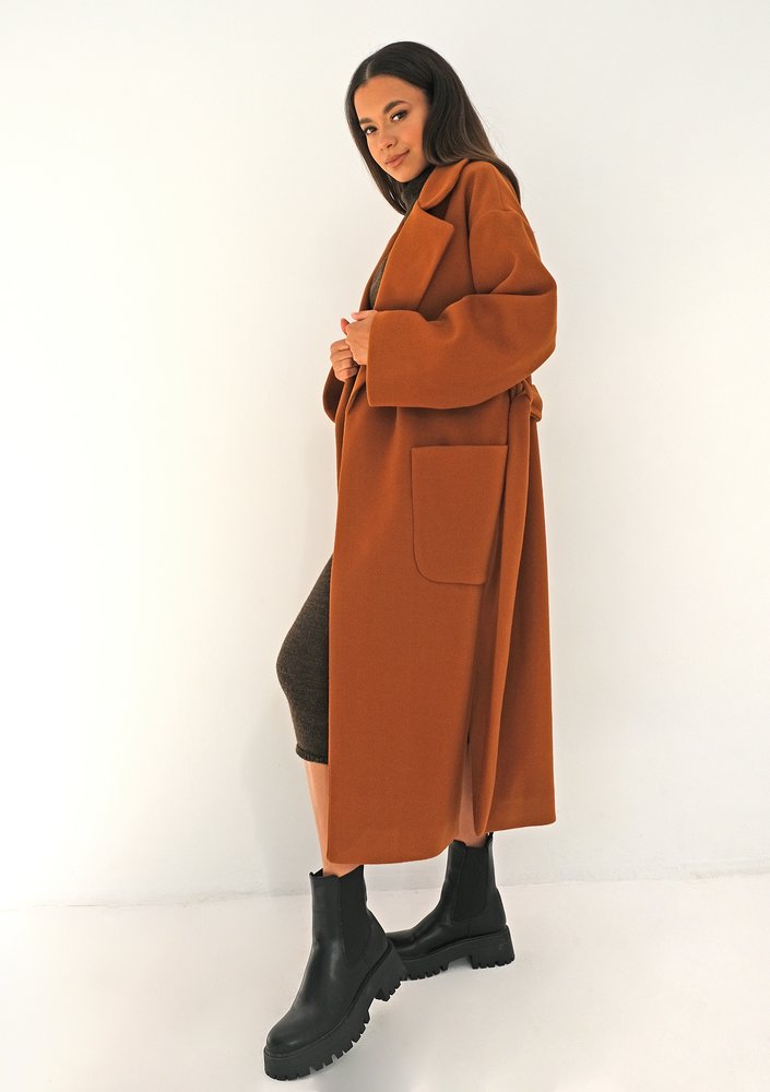 Caramel brown tied coat