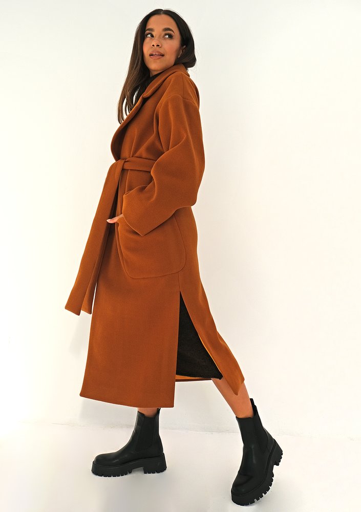 Caramel brown tied coat