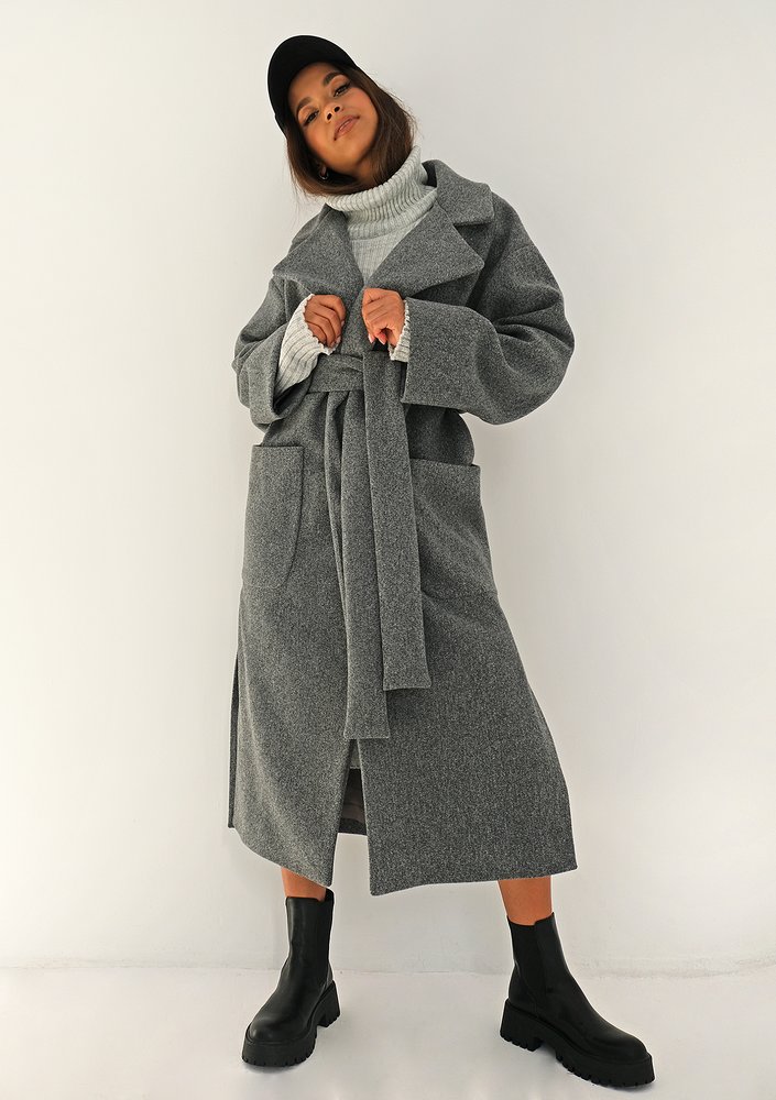 Grey tied coat