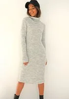Carla - midi grey knitted turtleneck dress