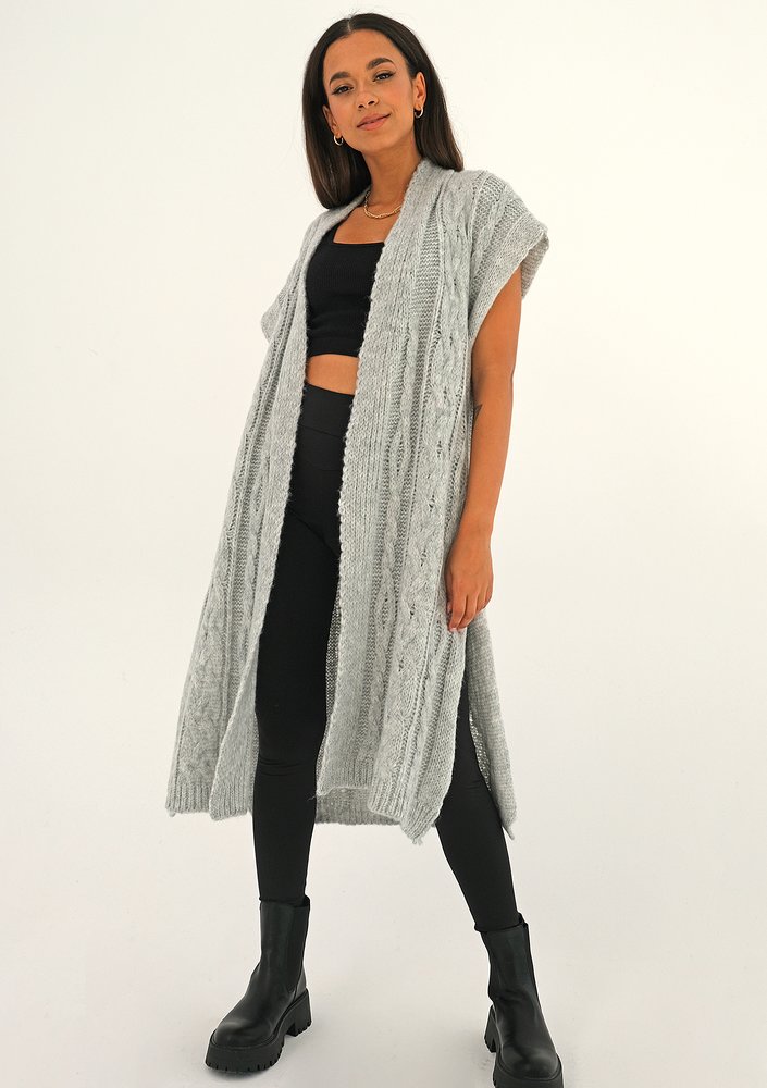 Long grey sleeveless cardigan
