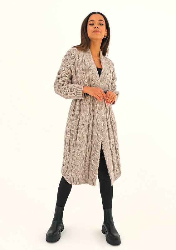 Long beige plaited cardigan