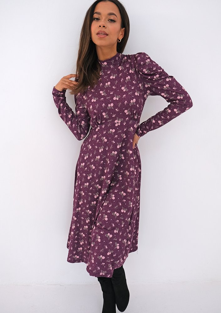 Sukienka z dzianiny soft Bordowy print