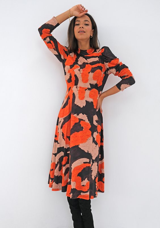 Orange printed soft dress