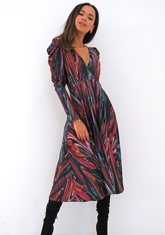 Multicolor printed wrap soft dress