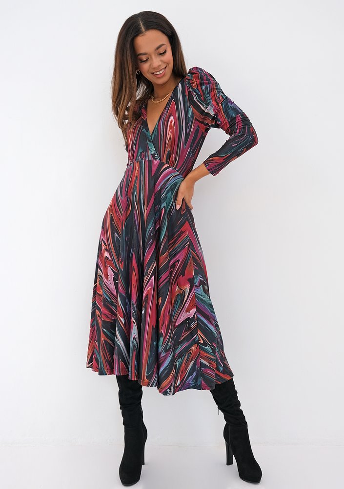 Multicolor printed wrap soft dress
