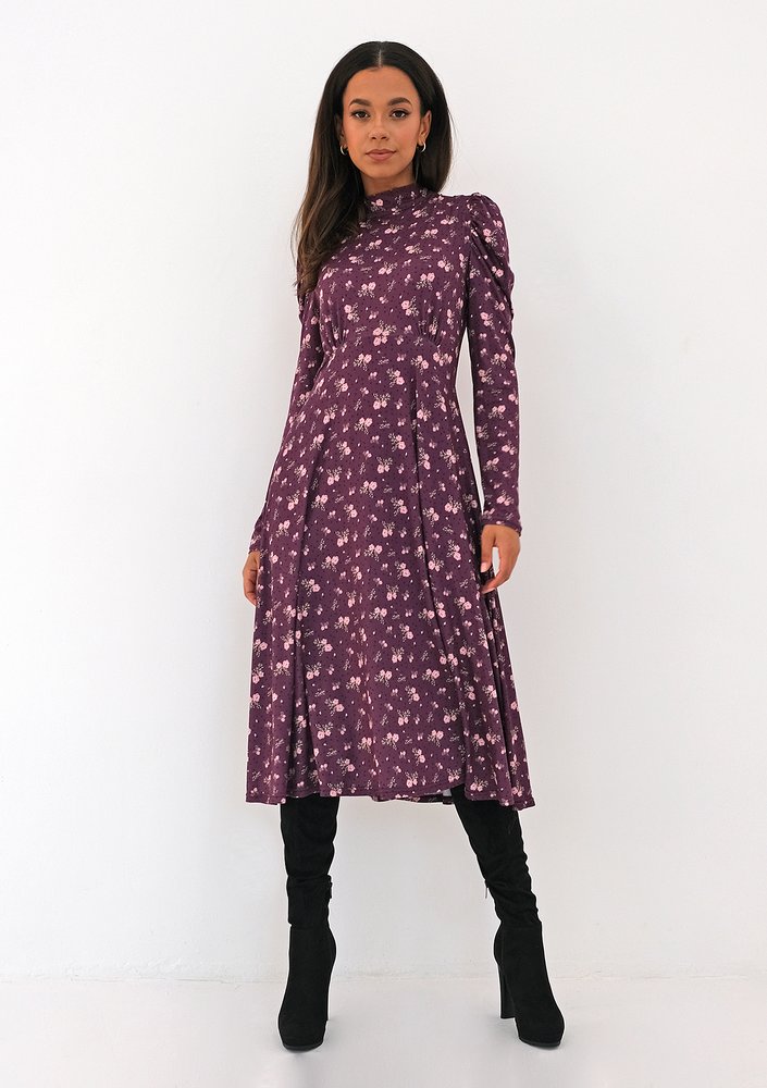 Sukienka z dzianiny soft Bordowy print