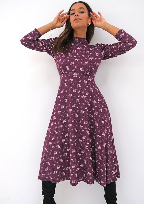 Sukienka z dzianiny soft Bordowy print