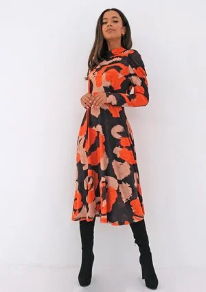 Orange printed soft dress