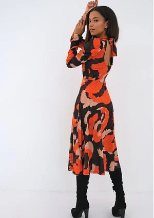 Orange printed soft dress