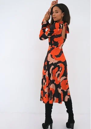 Sukienka z dzianiny soft Pomarańczowy print