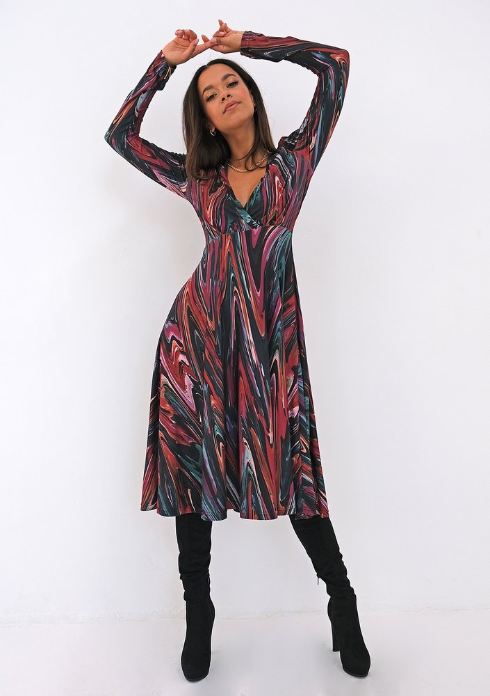 Multicolor printed wrap soft dress