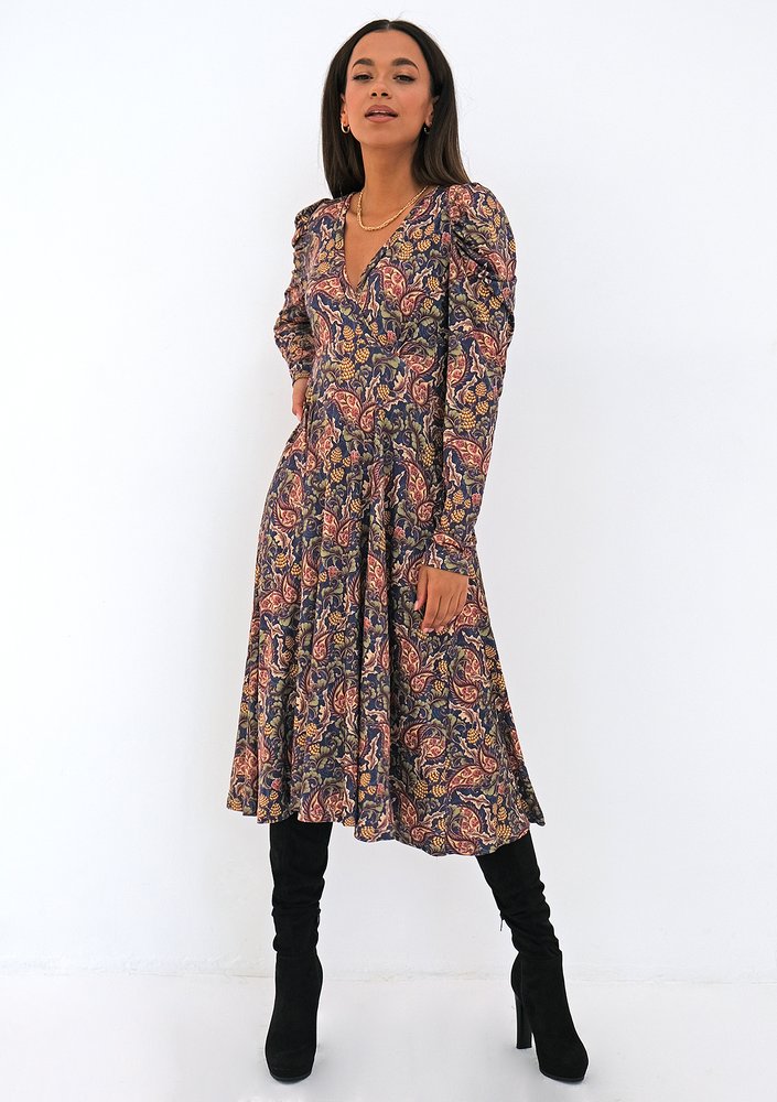 Paisley printed wrap soft dress