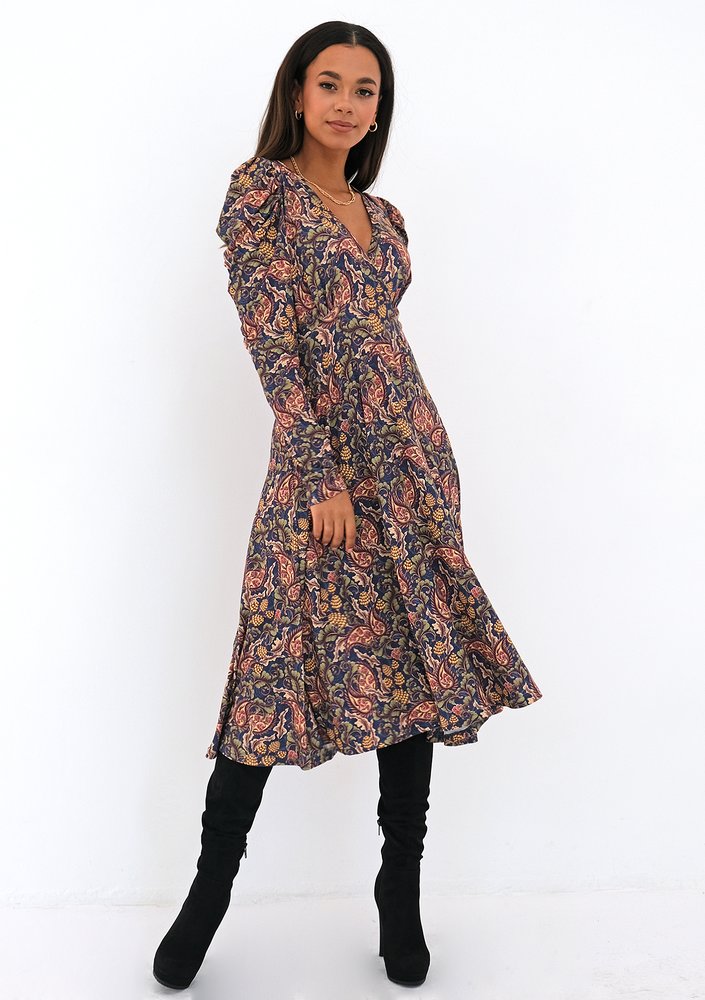 Paisley printed wrap soft dress