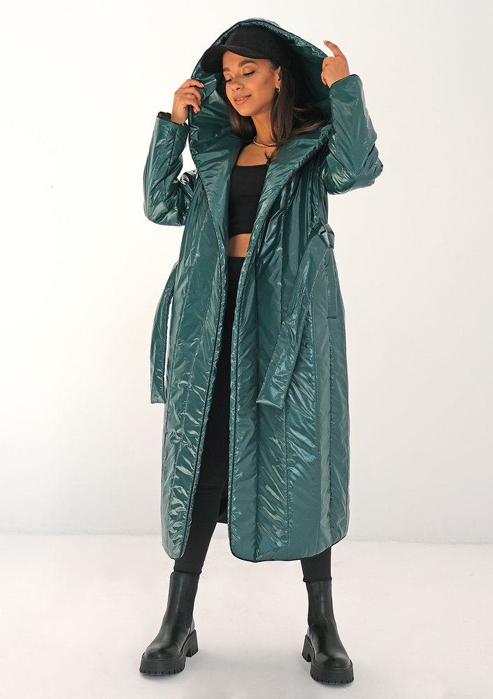 Pikowany płaszcz wiązany w talii Zielony ILM