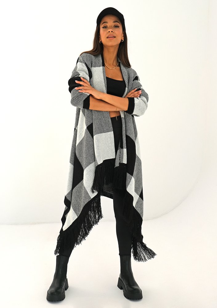 Long black checked cardigan