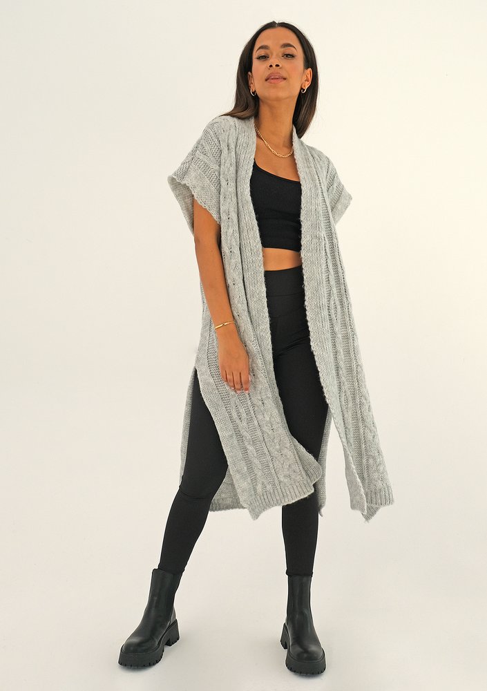 Long grey sleeveless cardigan