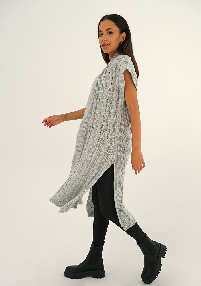 Long grey sleeveless cardigan