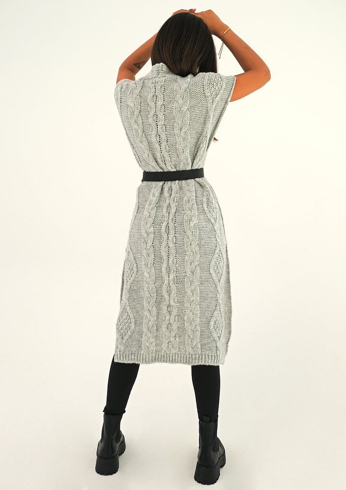 Long grey sleeveless cardigan