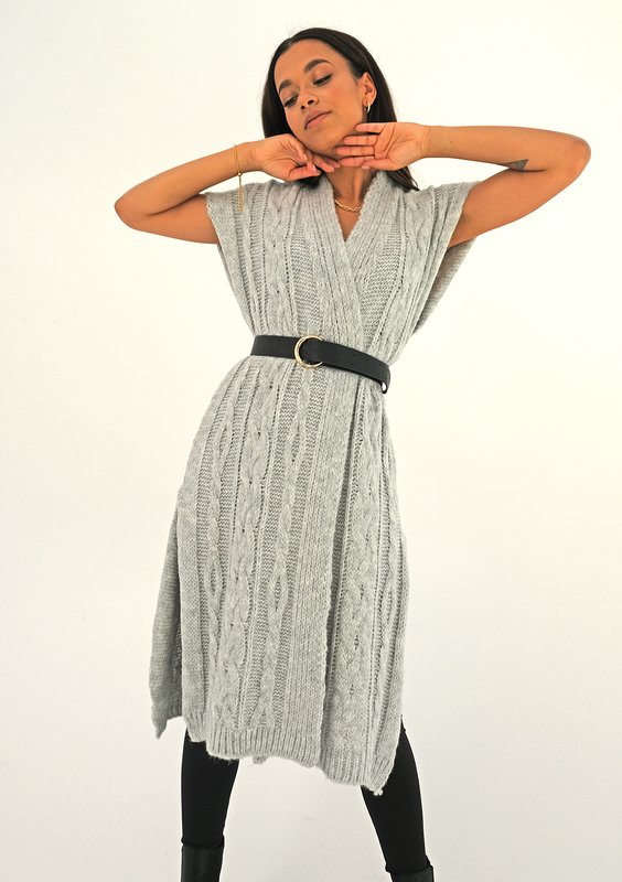 Long grey sleeveless cardigan
