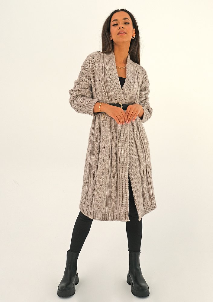 Long beige plaited cardigan