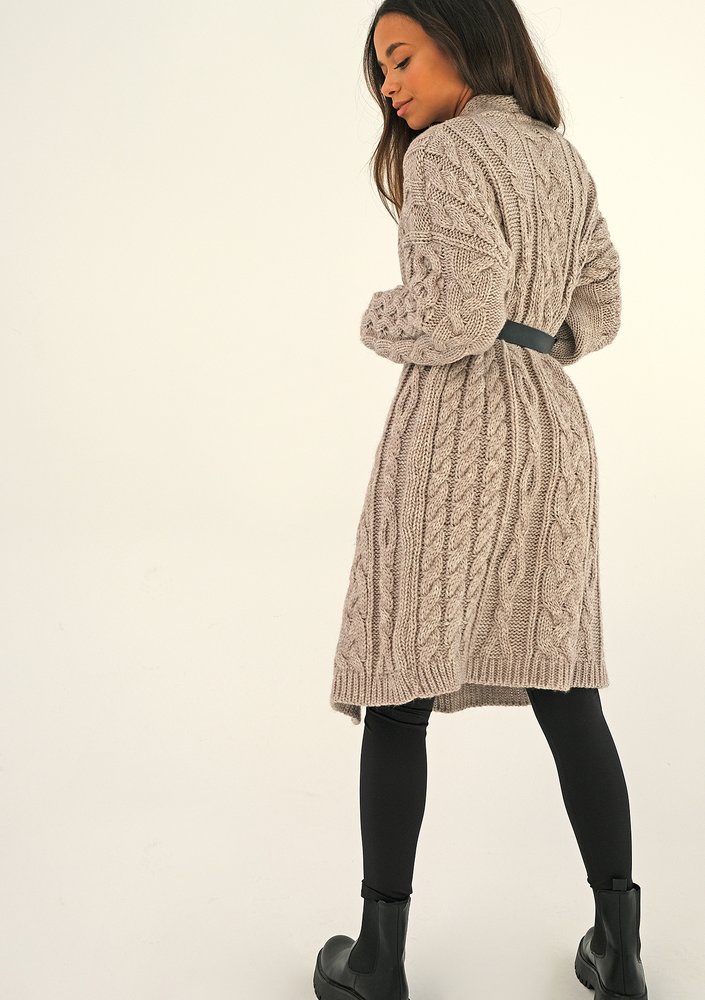 Long beige plaited cardigan