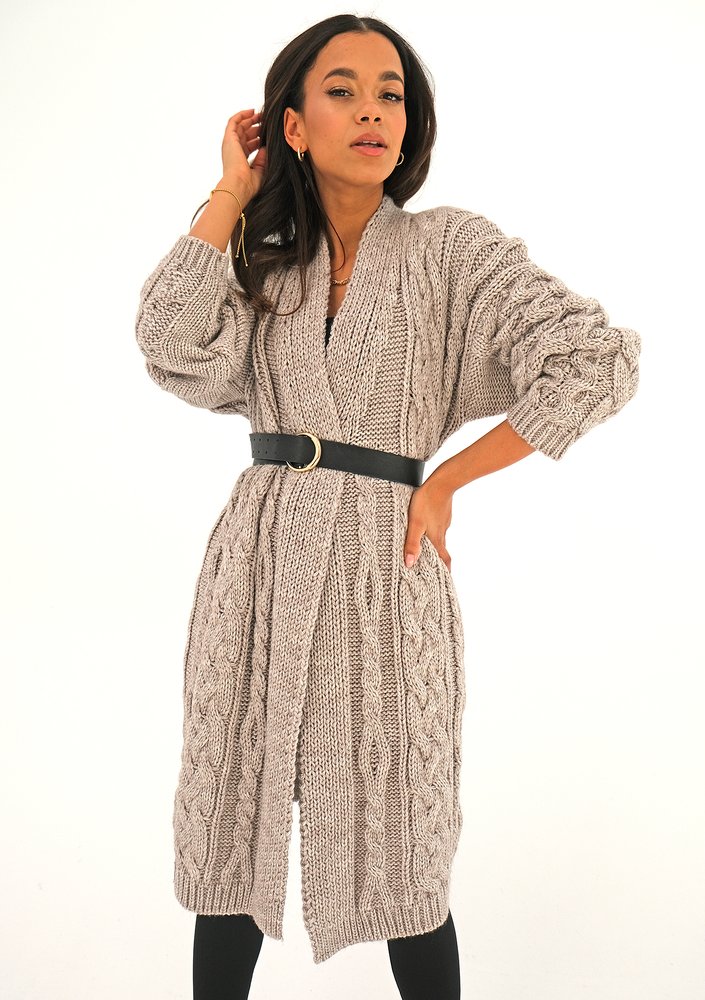 Long beige plaited cardigan