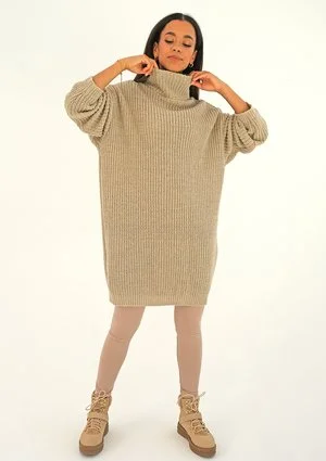 Beige turtleneck sweater with a silver thread