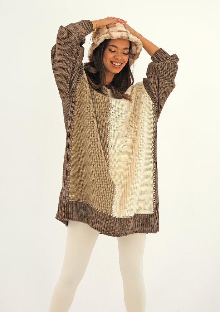 Long tricolor brown sweater