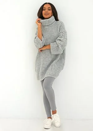 Loose turtleneck grey plaited sweater