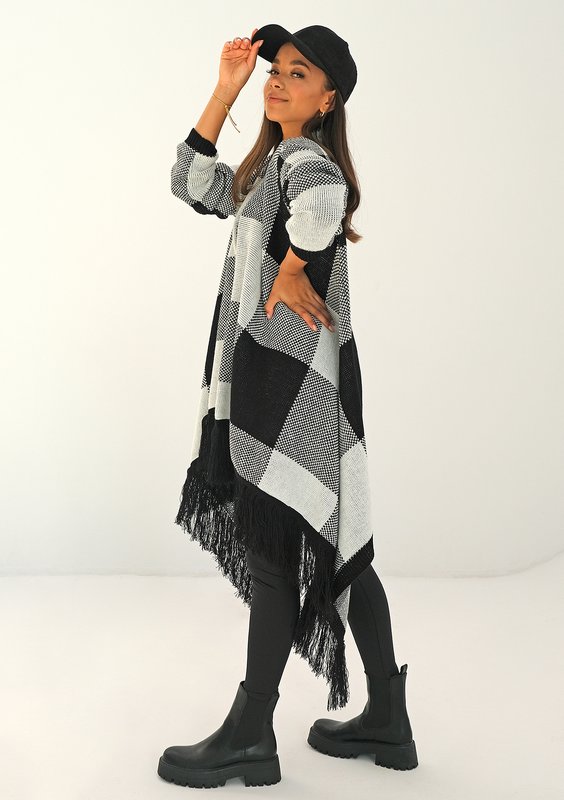 Long black checked cardigan