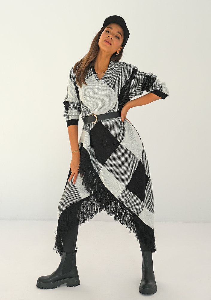 Long black checked cardigan