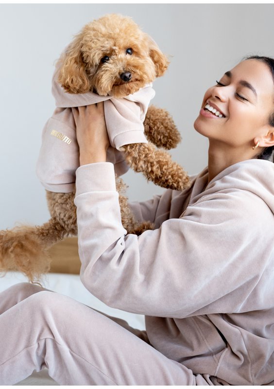 Dog velvet hoodie Beige