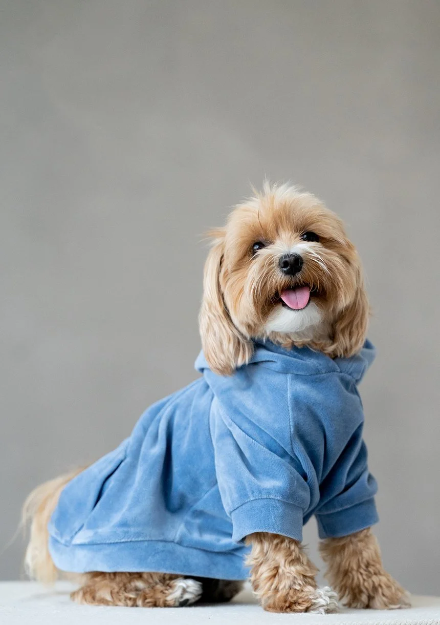 Welurowa bluza dla psa z kapturem Jeans Blue