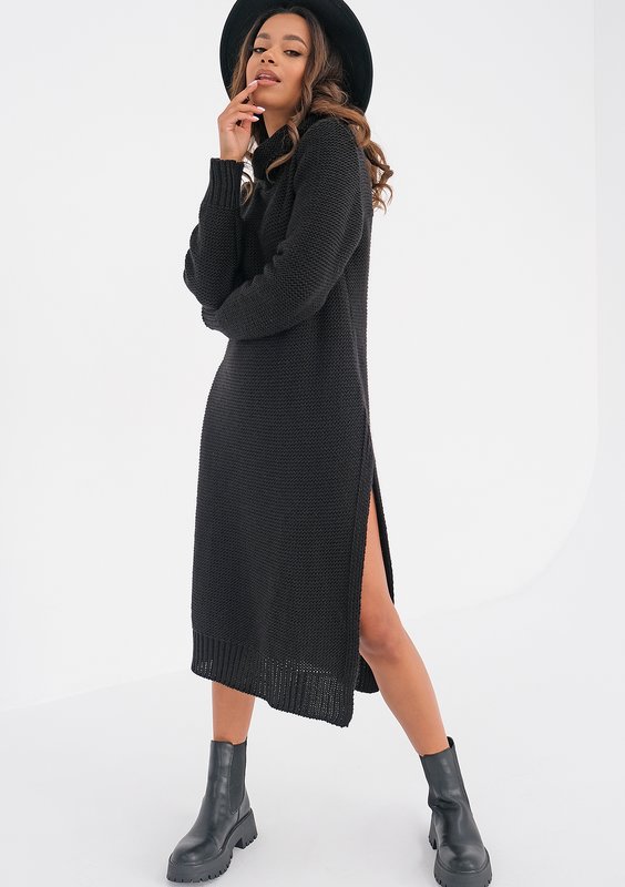 Midi knitted black dress