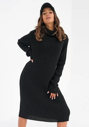 Midi black knitted turtleneck dress