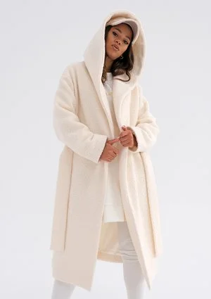 Vanilla boucle coat with a hood