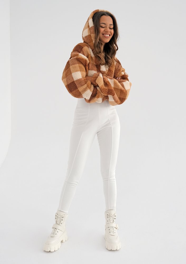 Brown checked boucle hoodie