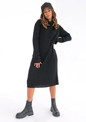 Midi black knitted turtleneck dress