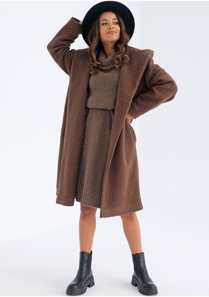Płaszcz z kapturem boucle Brown