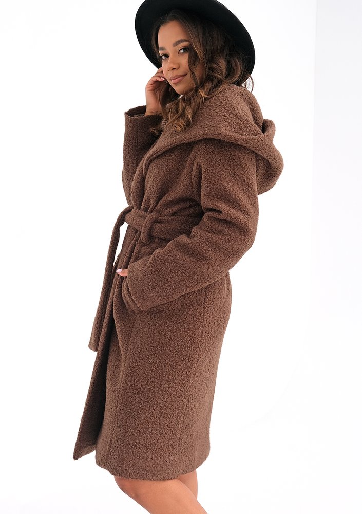 Płaszcz z kapturem boucle Brown