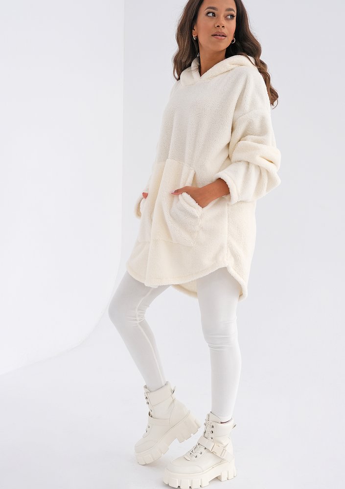 Oversize ecrue boucle hoodie