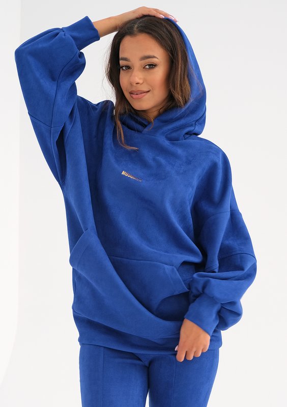 Oversize cobalt blue suede hoodie