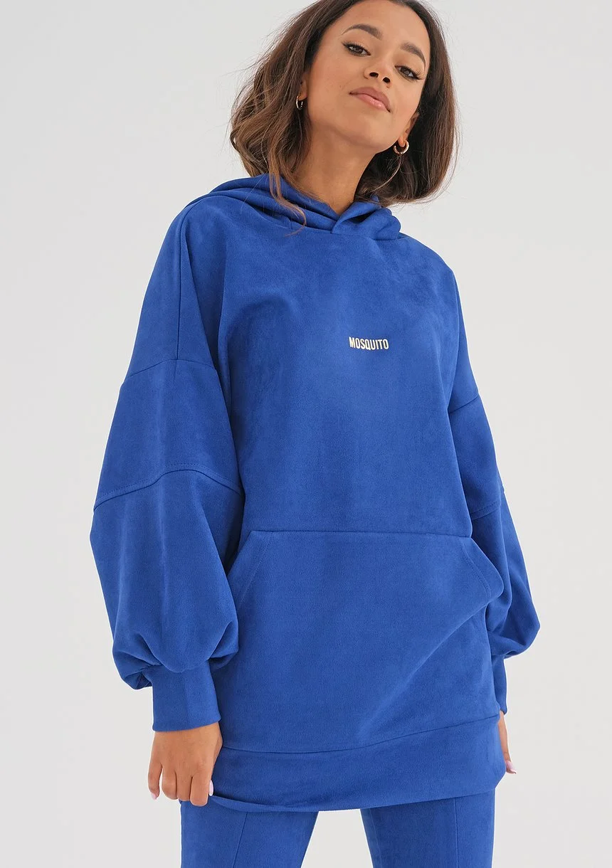 Oversize cobalt blue suede hoodie
