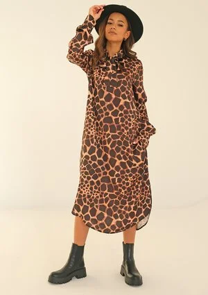 Margot - animal printed dress with a tied collar