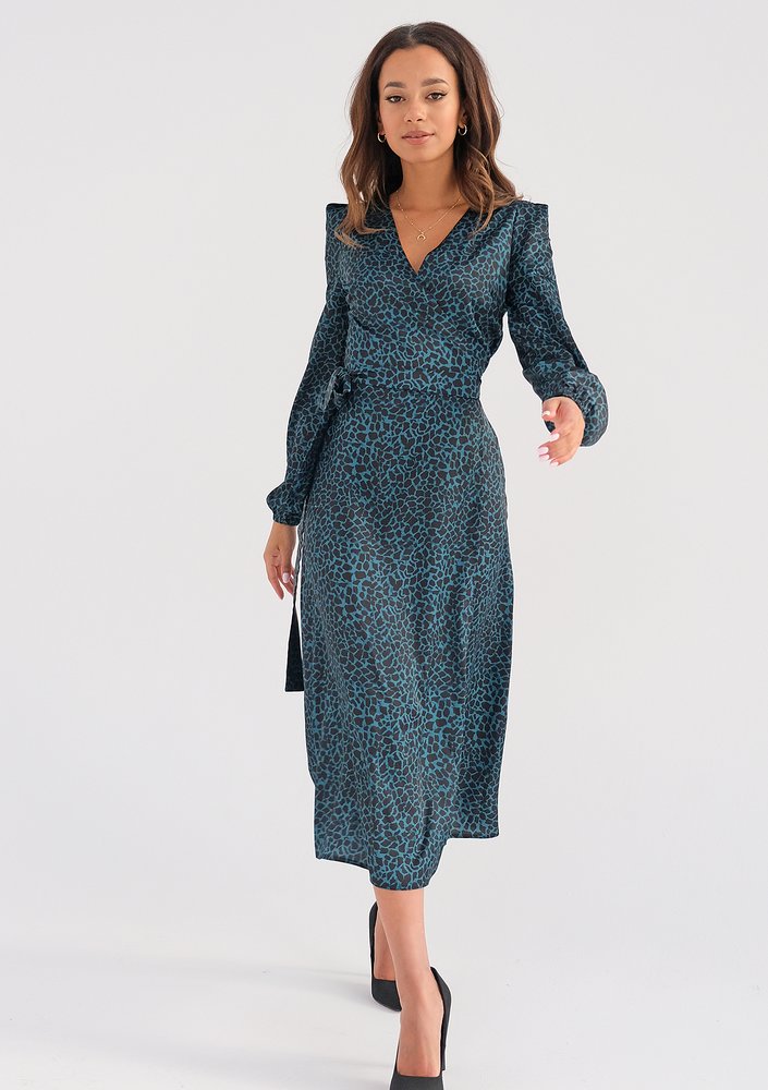Alicia - blue spotted midi wrap dress