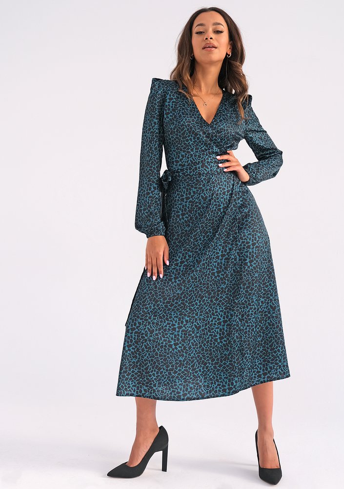 Alicia - blue spotted midi wrap dress