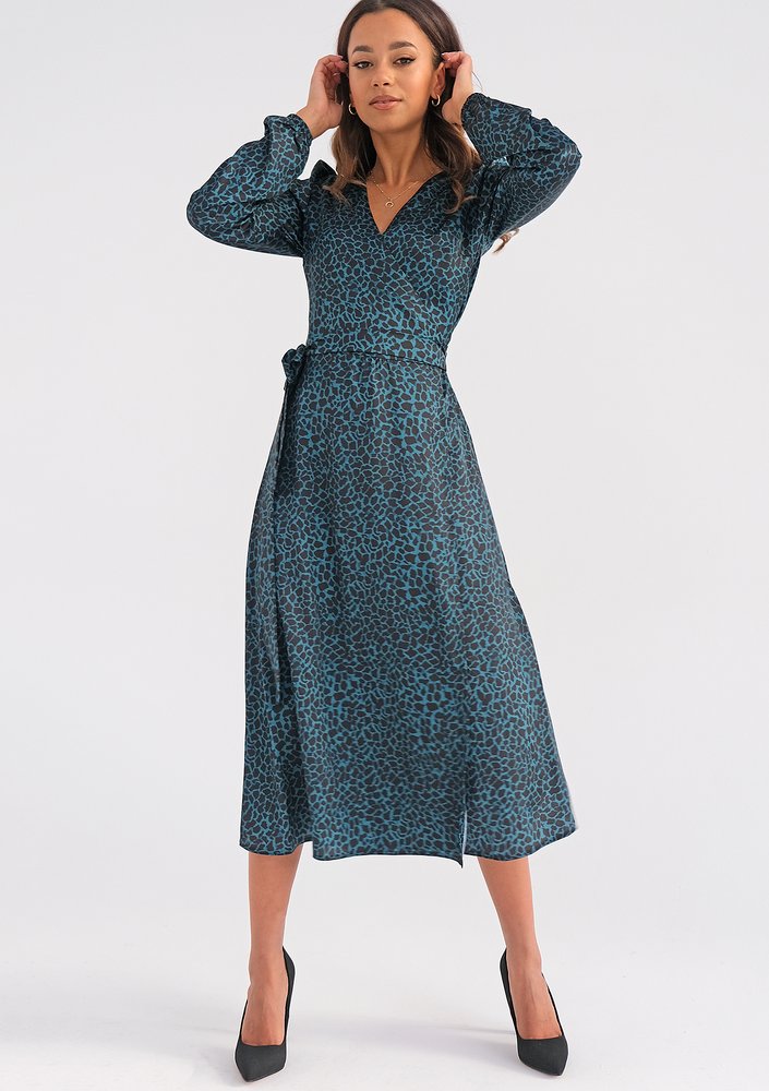 Alicia - blue spotted midi wrap dress