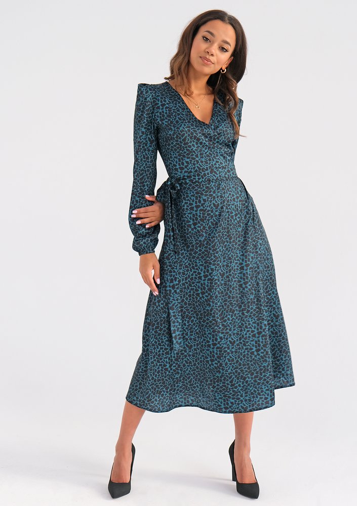 Alicia - blue spotted midi wrap dress